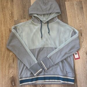 Light Blue Grey Mesh-Panel Hooded Pullover